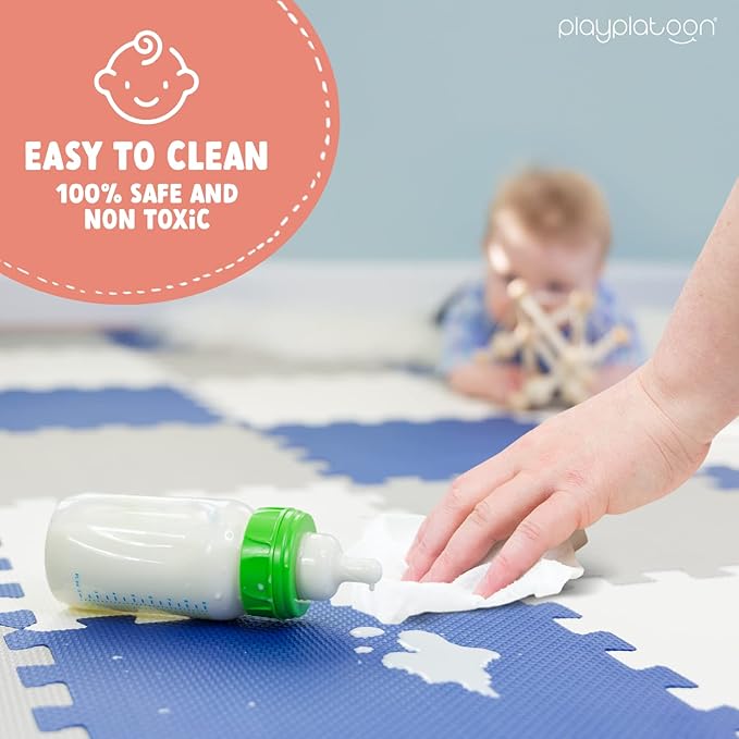 Play Platoon Non-Toxic Foam Puzzle Floor Mat, Comfortable, Extra Thick, Cushiony Exercise and Play Mat for Toddlers, Kids & Adults, 36 Tiles (12"x12"), Grey/Cream/Navy
