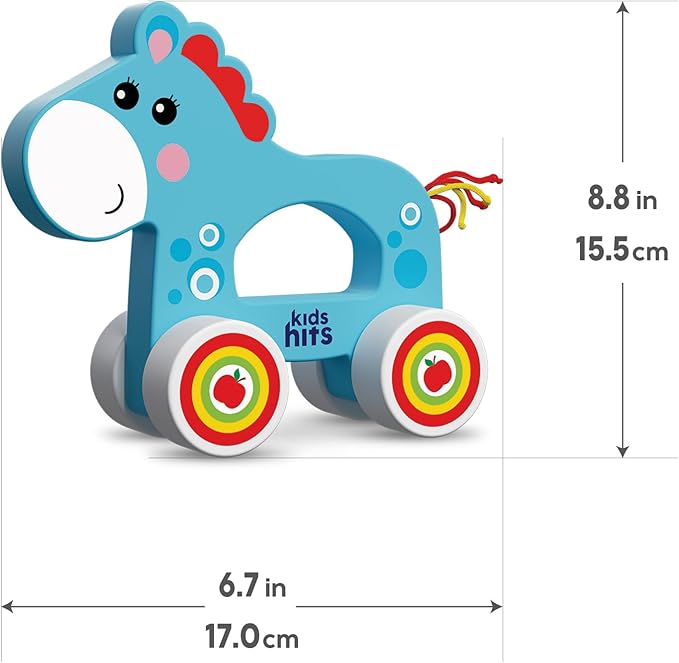 Wooden Pull-Along Horse – Eco-Friendly Toddler Toy with Spinning Wheels & Tactile Tail – Early Learning Toy for 1 Year Old and Up