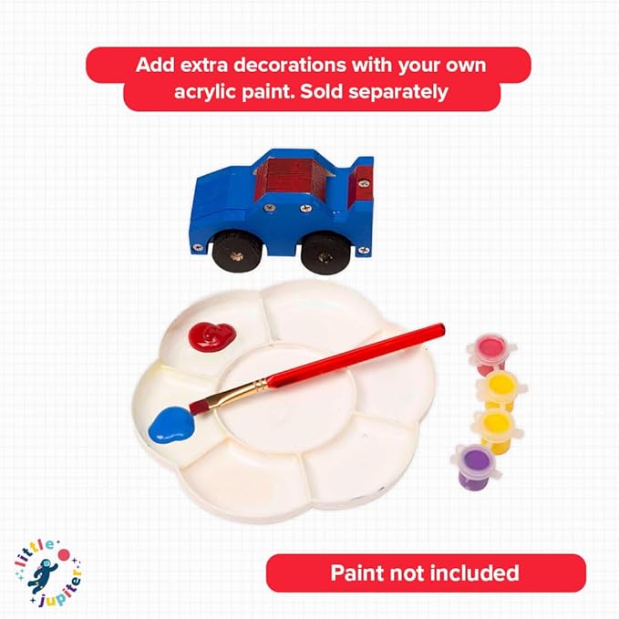 Little Jupiter DIY Wooden Kits w/Stickers - Kids Building Kit - Stem Toys for Ages 4-7 - Wood Crafts for Kids - Woodworking Kits (Monster Truck 1)