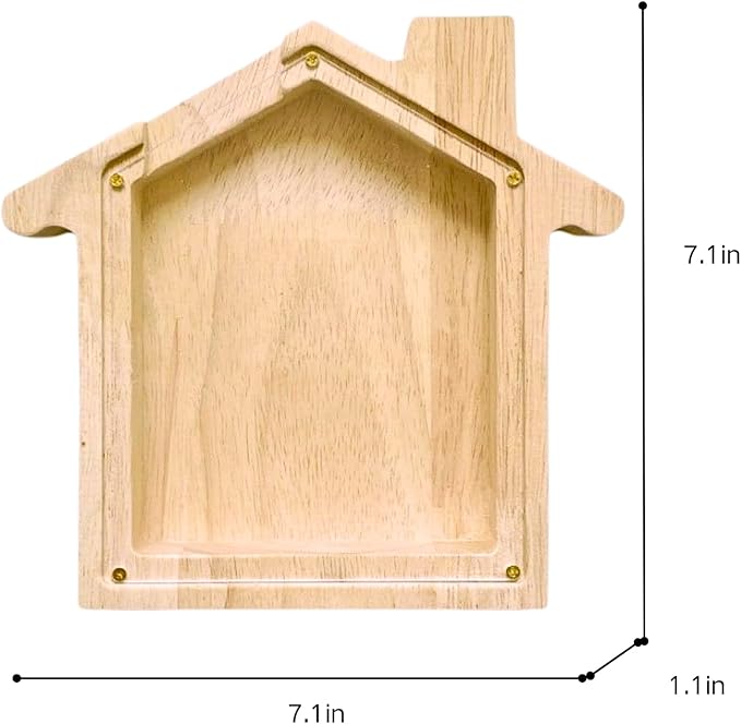 Wooden House Shaped Piggy Bank Transparent Acrylic Panel Coin Savings Box Personalized Money Bank for Kids Boys Girls Adults, Birthday Home Décor