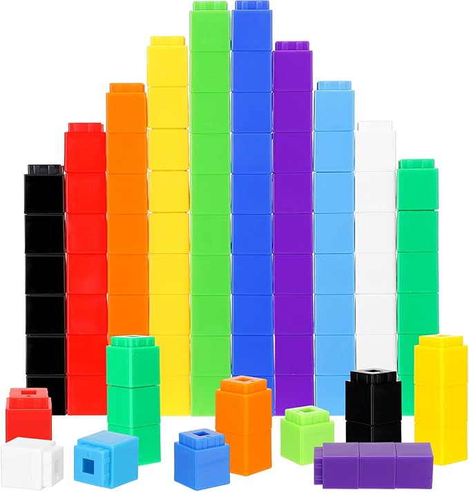 Jenaai 300 Pcs Counting Cubes, Plastic Connecting Blocks, Colorful Math Cubes, Math Manipulatives Classroom Learning Supplies, Preschool Learning Materials, Counting Toys(Simple Style)