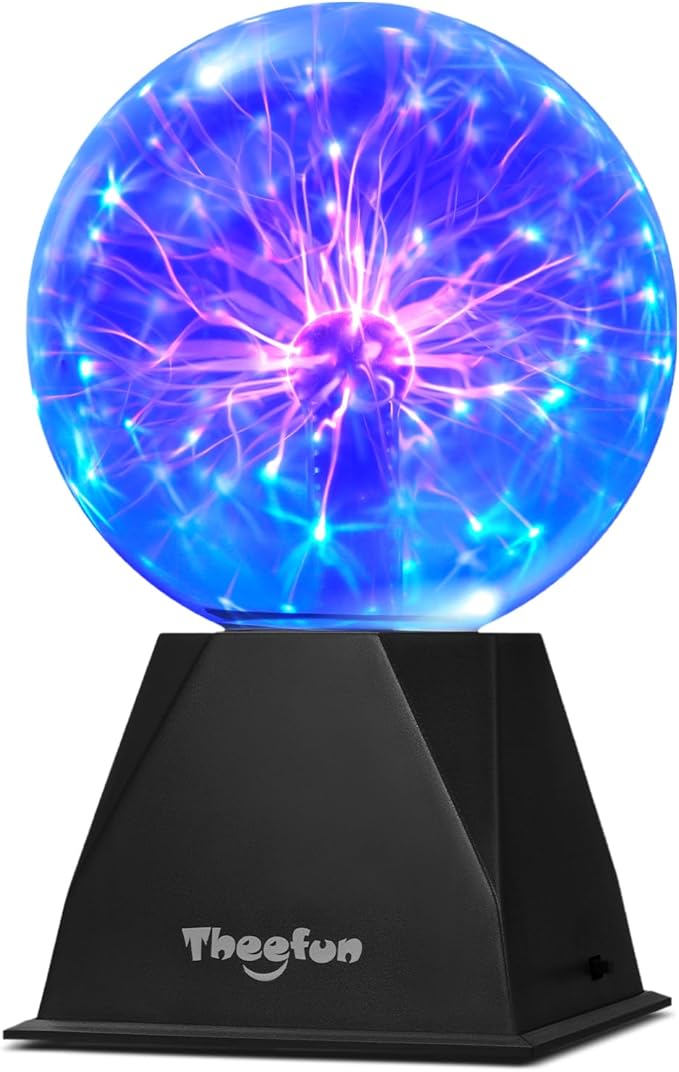 Theefun Blue Plasma Ball: 6 Inch Plasma Globe Touch & Sound Sensitive Plasma Ball Lamp Electric Ball Lightning Novelty Light for Parties, Home, Prop, Room Decoration, Christmas Gifts