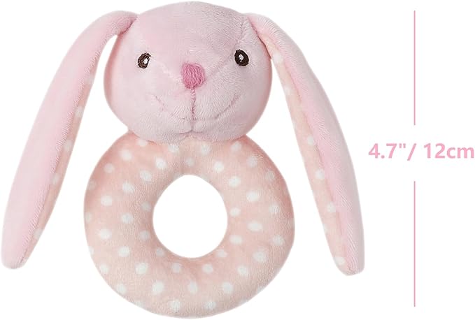 CREVENT Cozy Plush Baby Security Blanket Loveys for Baby Girls Boys, Stuffed Animal Ring Rattle Shaker Toy for Newborns (Bunny + Handbell)