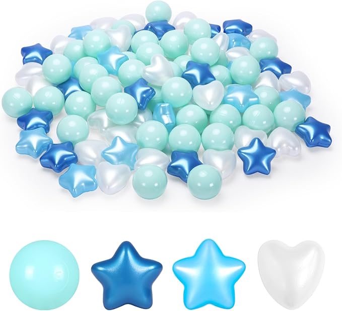 Ball Pit Balls Pack of 100 200 500 - Star and Round Set BPA Free Phthalate Free Non-Toxic Crush Proof Play Balls Soft Plastic Balls for Toddlers Baby Kids Birthday Pool Tent Party