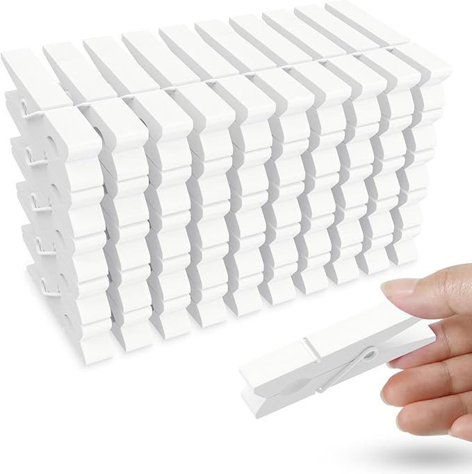 50PCS Colored Wooden Clothespins, 2.9inch White Clothes Pins for Clip Pictures Photos Decorative, Small Colorful Wood Decoration Closepins Clips