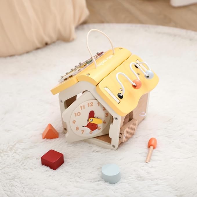 let's make Wooden Activity Cube 10-in-1 Montessori Toys Multi-Functional House Educational Toys Sensory Learning Activity Cube for Toddlers Babies 1st Birthday Gift