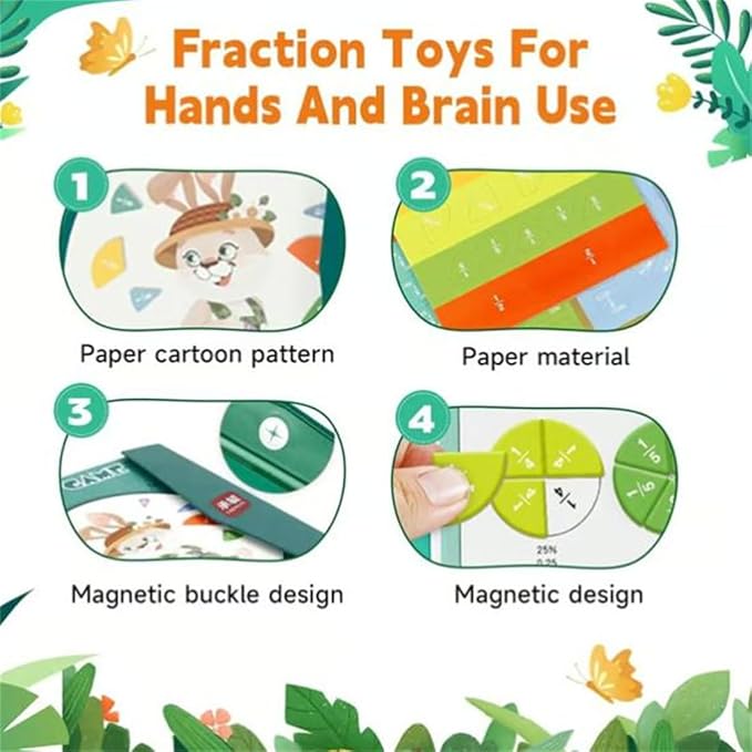 2026 New Magnetic Fraction Demonstration Book for Kids, 102 Pcs Magnetic Fraction Tiles & Fraction Circles, Educational Puzzle Math Fraction Manipulatives Disc Set for Early Math Skills (F)