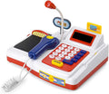 ZOVI Cash Register Playset Toy for Kids with Scanner, Real Calculator, Microphone, Play Food, Supermarket Cashier, Sounds & Early Learning Play