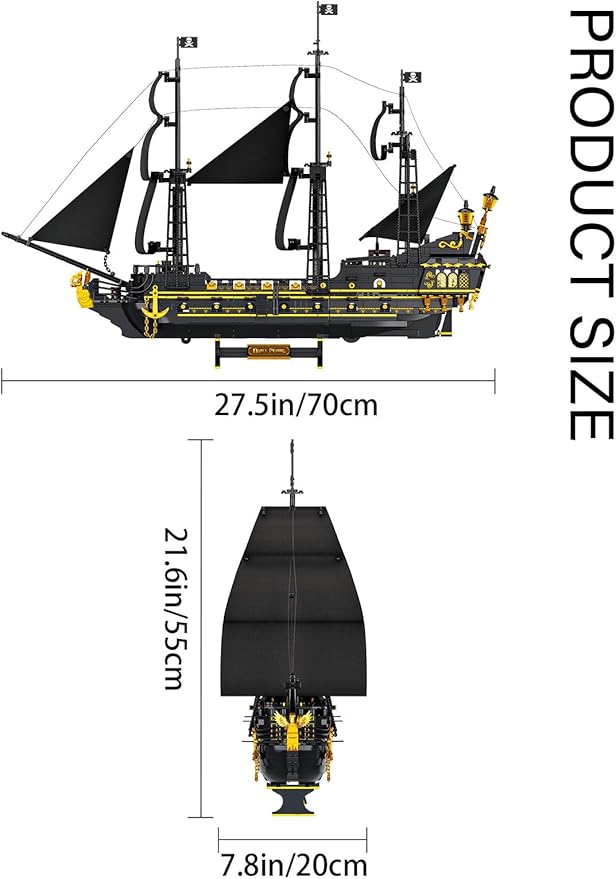 SEMKY Pirate Series Black Devil Pirate Ship MOC Building Blocks and Engineering Toy（2076 Pieces）, Pirate Ship for Kid and Fan