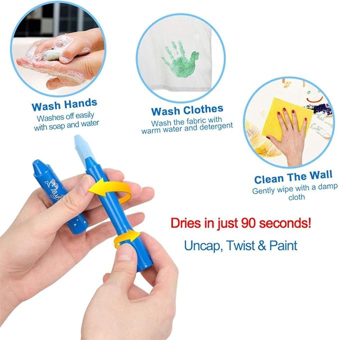 Tempera Paint Sticks, Washable Paint Sticks for Kids, Quick Drying & No Mess, Non-Toxic, Best Art Birthday Gifts for Kids (24 Colors)