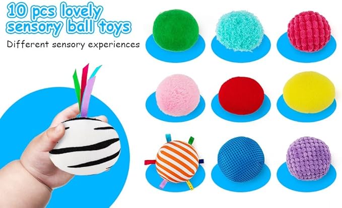 Baby Sensory Texture Ball Toy Set,10Pcs Montessori Toys for Babies 6-12 Months,Develop Fine Motor & Sensory Play for Newborns’ Early Learning,Fidget Stress Toys for Autism/Anxiety Relief.