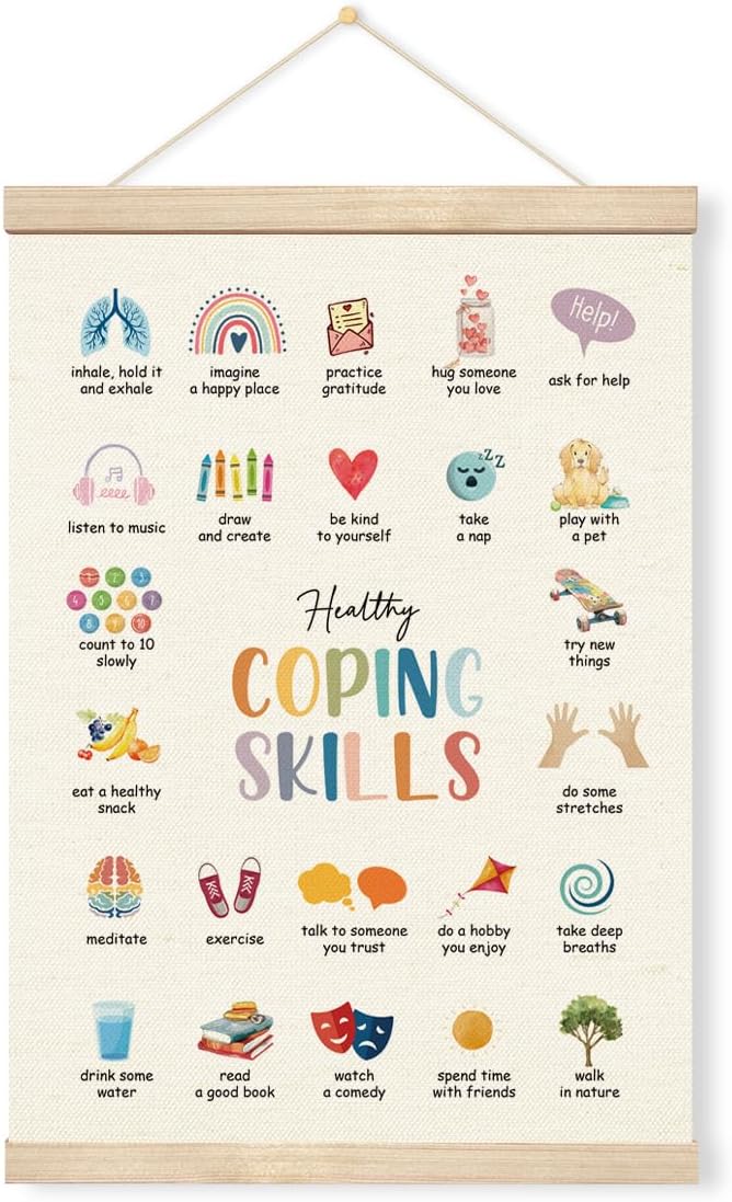 Geondos Coping Skills Poster, Therapy Office Decor, School Counselor, Inspirational Hanging Wall Art Decor for Classroom Therapist Therapy Counseling Office Nursery Playroom