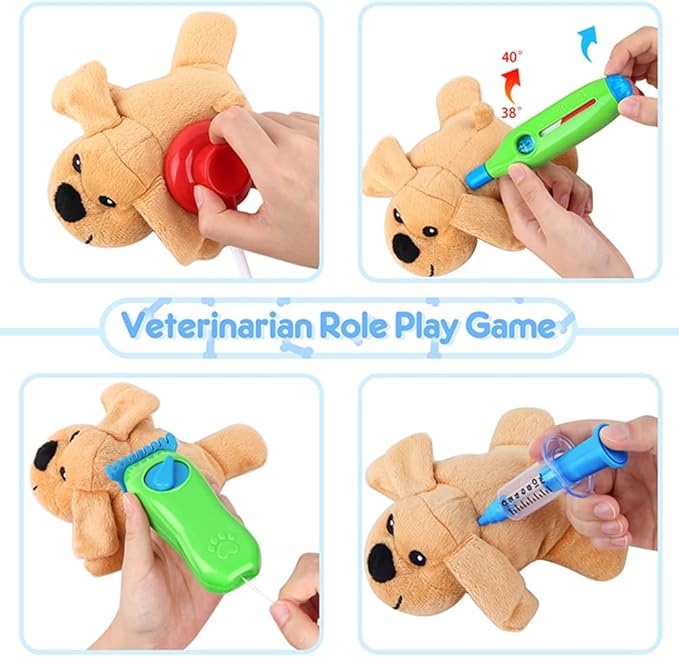 Deluxe Complete Vet Pet Care Play Set | Veterinarian Pretend Doctor Role Play Grooming Toy Kit with Plush Dog & Cat (34 Pcs)