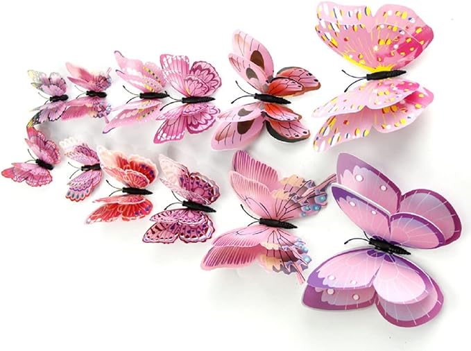 Mixed of 12PCS 3D Pink Butterfly Wall Stickers Decor Art Decorations¡­ (2*Pink)