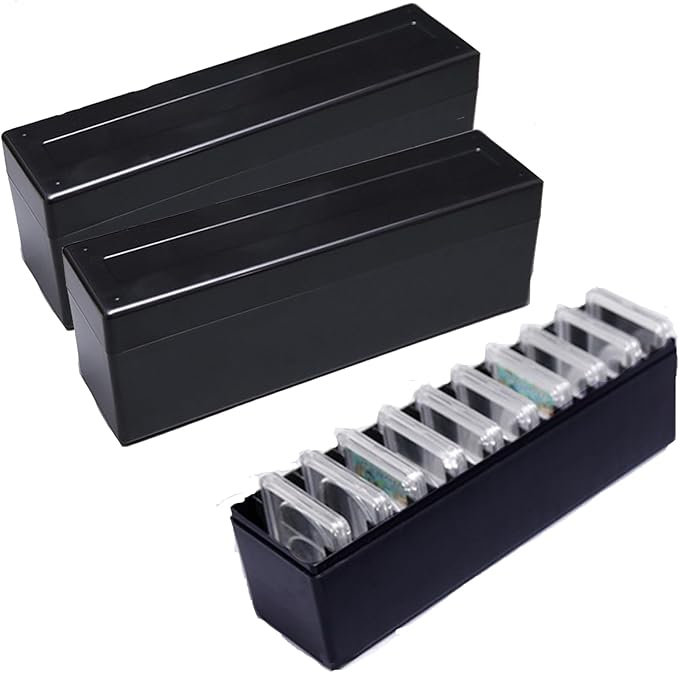 MUDOR 2 Pack Coin Slab Storage Box, Black Plastic Coin Holder Case Compatible with 20 Slab PCCB PCGS, Olny Box