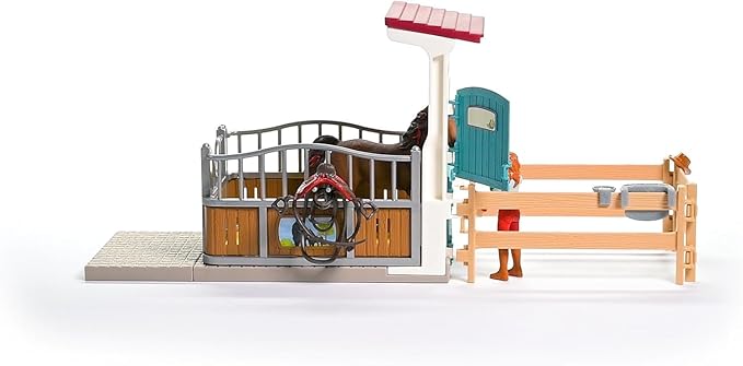 Schleich Horse Club - 25PC Hannah and Cayenne Horse Toy Stall Playset with Accessories - Customizable Stable Name Tag - Realistic, Posable Rider and Pony Toys for Girls and Boys - Kids Ages 5+ - 42710