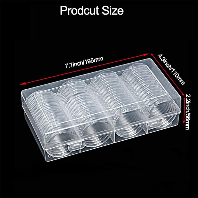 40.6mm Silver Dollar Coin Holder,Silver Eagles Coin Capsules for Collectors with Clear Plastic Storage Organizer Box for Coin Collection Supplies (60)