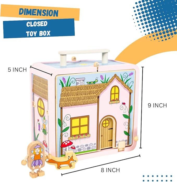 Suitcase Playset(Fairy House) by Jack Rabbit Creations-17 Piece Set-Portable Play Toys-Includes Fairies,Animals ,Gnome Bridge and Car-Made of Eco-Friendly Bamboo- Ages 3+ Years