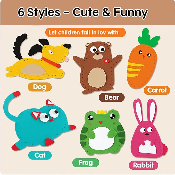 TwiggleStuff Sewing Kits for Kids, Doll Sewing Toys, 6Pcs Easy DIY Sewing Kit for Girls and Boys (1 Set)
