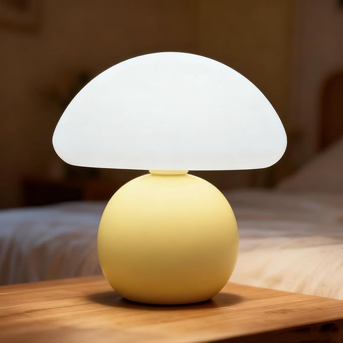 Aesthetic Room Decoration, Bedroom nightstand lamp, Yellow Mushroom Table lamp, Small lamp, Warm Light ambiance, Special lamp for Bedtime Reading/Nighttime Navigation