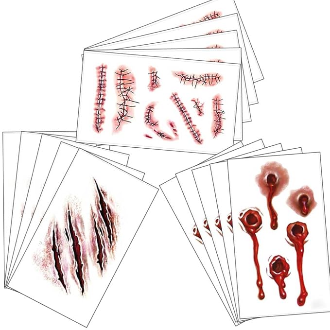 Scar Temporary Face Tattoo,Fake Bleeding Tattoos Sticker for Adult Kids Halloween Costume Accessories and Parties,15-Sheet