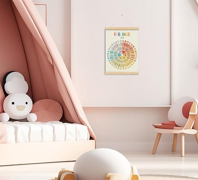 foedor Feelings Chart for Kids,Mental Health Feelings Wheel Emotions Poster Hanger Frame,Therapy Office Decor Canvas Banner,Emotions Chart Wall Art for School Calming Corner Kids Room Playroom Nursery Bedroom,12x16 Inch