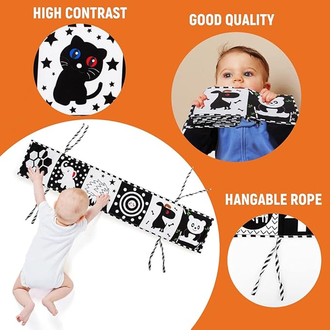 teytoy Baby Toys 0-6 Months, Black and White High Contrast Sensory Newborn Toys, Baby Soft Book for Early Education, Infant Tummy Time Toys, Baby Newborn Essentials Must Haves