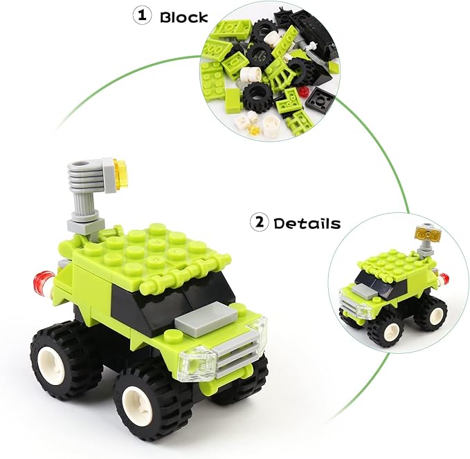 IAMGlobal 12 Mini Pull Back Cars Building Blocks Toy Set, Trucks Toy Vehicles Set Stem Toys, Party Supplies Gifts Party Favor for Kids, Goodie Bags, Birthday, Carnival Prizes