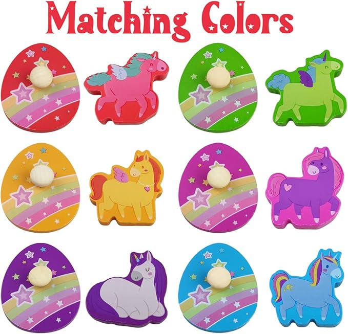 Pinkiwine Unicorn Wooden Peg Puzzles Montessori Educational Toys for Kids Toddlers Christmas Stocking Stuffers Gifts Unicorn Party Favors