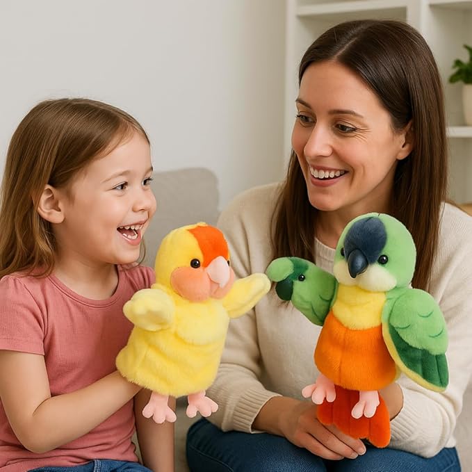 Easfan Green Parakeet Parrot Hand Plush Puppet Cute Bird Interactive Storytelling Cute Soft Plush Toy Creativity and Imagination Easter Christmas Birthday Gifts for Toddlers Kids,11.5’’