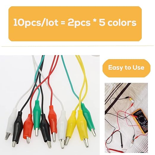 120PCS Premium Alligator Clips Electrical, 5 Colors Test Probes & Leads, Crocodile Jumper Wires with Dual Ended Insulators Cable for Electric Circuit Connection, Multimeter, Electronic Experiments