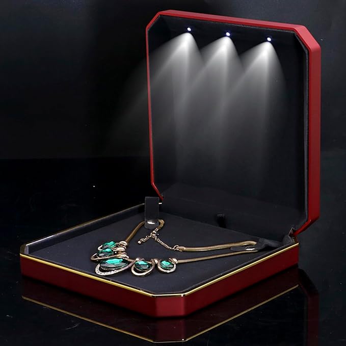 HSLFUAI Large Necklace Box, Necklace Gift Box with Led Light,Jewelry Box for Necklace,Jewelry Gift Box for Wedding, Birthday, Valentine' Day, Mother'S Day, Christmas