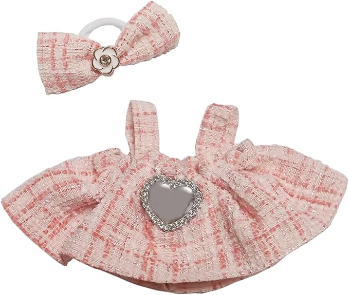 17cm Doll Clothes Set for 5.91-6.7“ (15-17cm) Dolls, Cute Premium Fashion Doll Outfit with Accessories for LA BUBU-Light Pink Plaid Tweed Dress +Plaid Bow