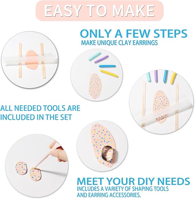 Patemby 183PCS Polymer Clay Earring Making Kit for Art Crafts Gifts Teen Girls and Adults, Ages 8-12 Year Old DIY Polymer Clay Earring Jewelry Craft Making Gift Set