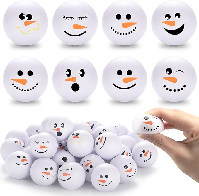 Zhanmai 32 Pcs Christmas Snowmen Stress Balls Bulk Small Snowball Face Relief Squeeze Crafts for Winter Party Favors Xmas Stocking Stuffers Gift Goodie Bag Fillers Holiday Decorations (1.6 Inch)