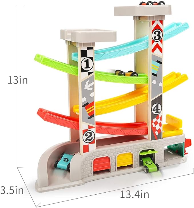 TOP BRIGHT Car Ramp Toys, Race Track Car Toy for Toddler Age 2-4 Year Old Boy with 4 Cars, Parking Lot & Gas Station, Toddler Toys for 2 Year Old Boy Toys, for 3 Year Old Boy