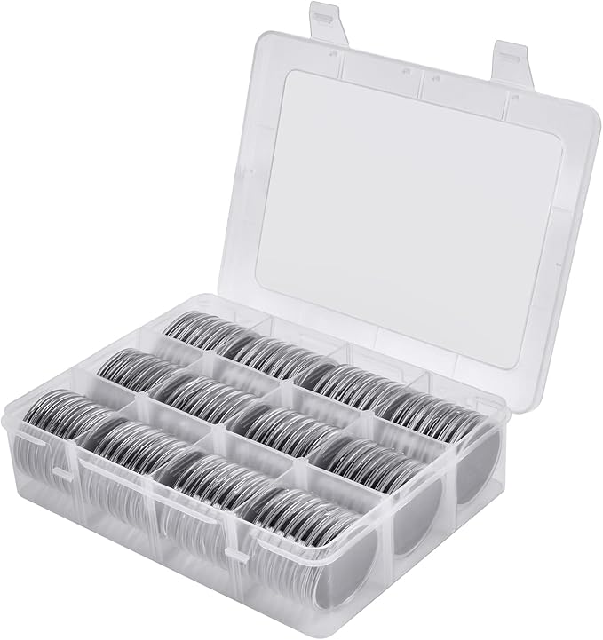 84 Pieces 46 mm Coin Capsules, with Foam Gasket and Plastic Storage Organizer Box, Coins Holder Collector Case for Coin Collection Supplies 7 Sizes (16/20/25/27/30/38/46mm) - Clear Case+Black Gasket