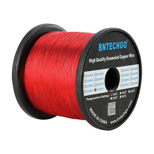 BNTECHGO 30 AWG Magnet Wire - Enameled Copper Wire - Enameled Magnet Winding Wire - 5 lb - 0.0098" Diameter 1 Spool Coil Red Temperature Rating 155℃ Widely Used for Transformers Inductors