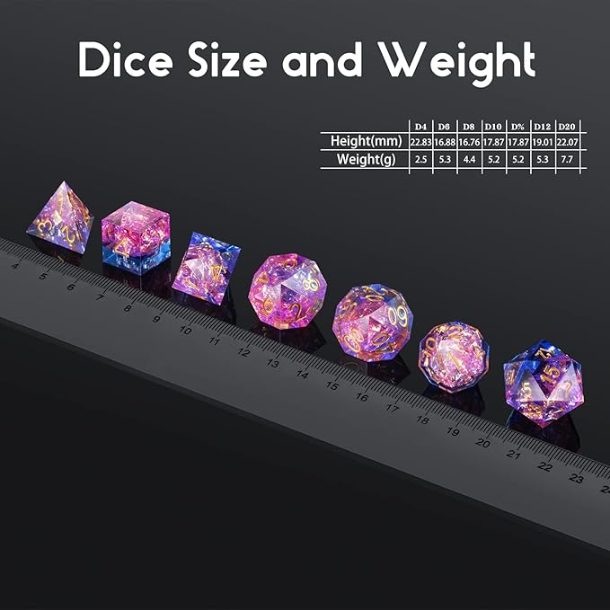 DND Dice Set, DNDND 7 PCS Sharp Edge Dice with Gorgeous Gife Case for D&D Dungeons and Dragons (Tranlucent Pink Mixed Blue)