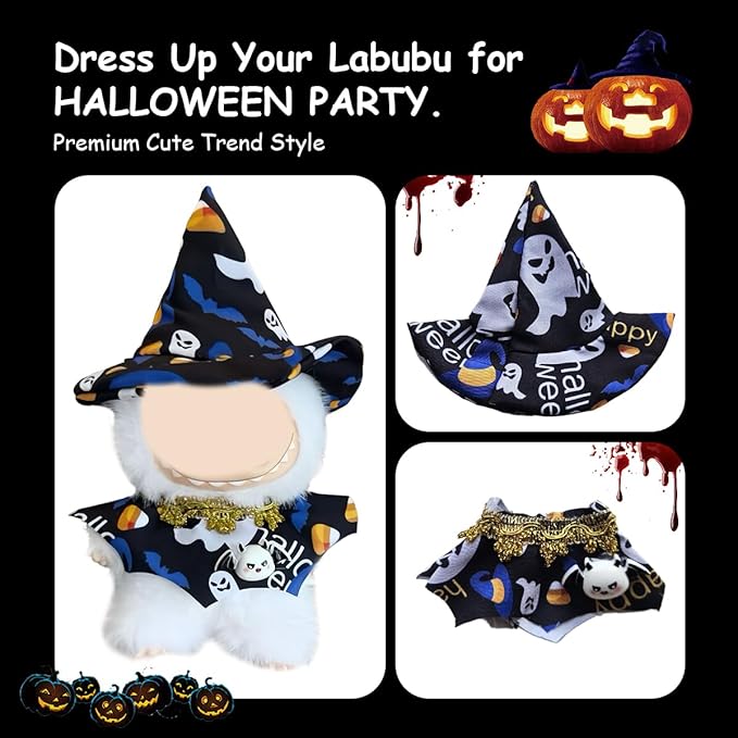 17cm Doll Clothes Set, Premium Jeans & Knitted Sweater Outfit for 17cm 15cm Dolls, Cute Dress Up Fashion, No Doll Included (Halloween Witch, 17cm/15cm)