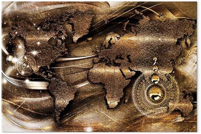 artgeist Canvas Wall Art Print World Map 35x24 in - 1pcs Home Decor Framed Stretched Picture Photo Painting Artwork Modern Art Image - Country Map Kontinente Abstract k-A-0512-b-a