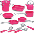 Pink Play Kitchen Cookware Toys Pots and Pans Cooking Utensils Accessories Pretend Playset for Toddlers, Kids, Girls (13 Pcs)