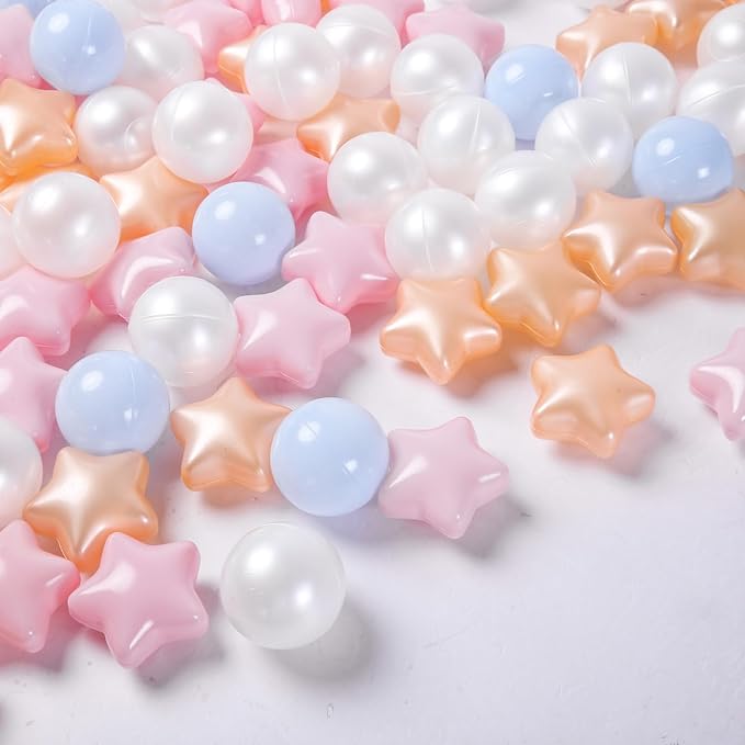 Ball Pit Balls Pack of 100 200 500 - Star and Round Set BPA Free Phthalate Free Non-Toxic Crush Proof Play Balls Soft Plastic Balls for Toddlers Baby Kids Birthday Pool Tent Party