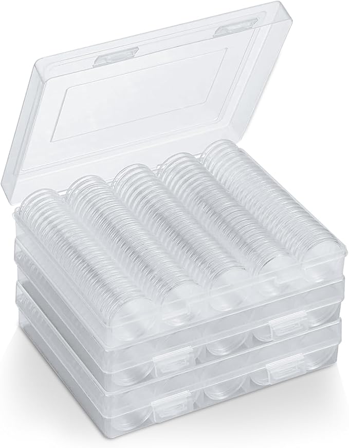 300PCS Coin Capsules, Coin Holder with Gaskets, 4 Sizes (20/25/27/30mm) Plastic Coins Protector Case with Plastic Storage Organizer Box for Collectors Coins Collection Supplies