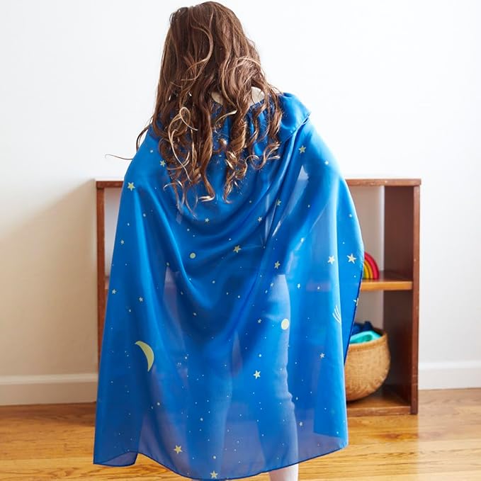 Sarah's Silks - Star 100% Silk Cape for Pretend Play as a Superhero, Princess, Fairy or Elf. 32" Long and 7"-12" Adjustable Neck Band