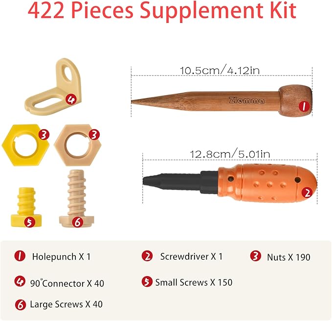 Cardboard Construction Tool Kit 422 Pieces -Educational Toys for at-Home Play + Classroom Learning | Reusable Cardboard Tools for Kids