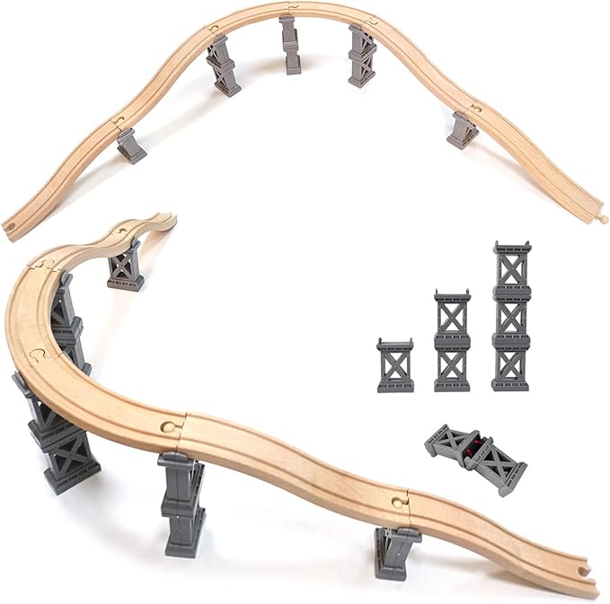 Wooden Train Bridges, Viaduct Bridge, Wooden Train Track Accessories, Wood Train Tracks, Train Tracks Compatible with All Major Brands, Wood Toys for Girls & Boys