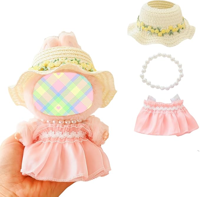 Clothes for Dolls Accessories, Outfit Set 3 Pieces Gauze Dress for 15cm 17cm Doll (No Doll), Romantic Hat Skirt Doll Clothing Set Replacement Pink