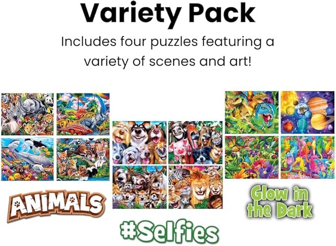 MasterPieces Jigsaw Puzzle Set for Kids, 4-Pack of 100 Piece Puzzles, Educational Animal Theme, Fun Game, Gift Idea, 8" x 10"