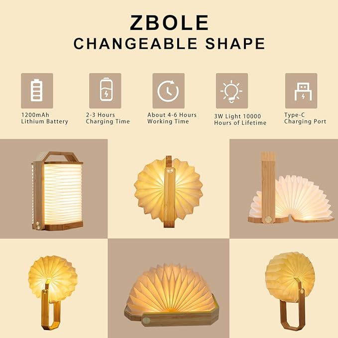 Portable Bamboo Lamp - Foldable Japanese Lantern with USB Charging, Waterproof Tear-Resistant Fiber Paper Shade, Accordion Travel Light for Home Decor Camping Gift
